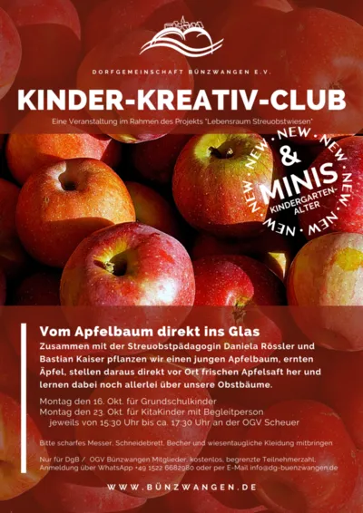 KinderKreativClub Mini – Vom Apfelbaum direkt ins Glas